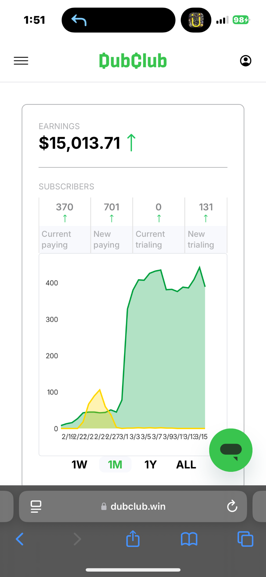 Member results screenshot